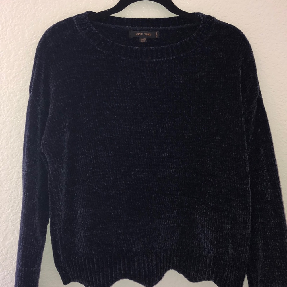 Navy blue love tree sweater.